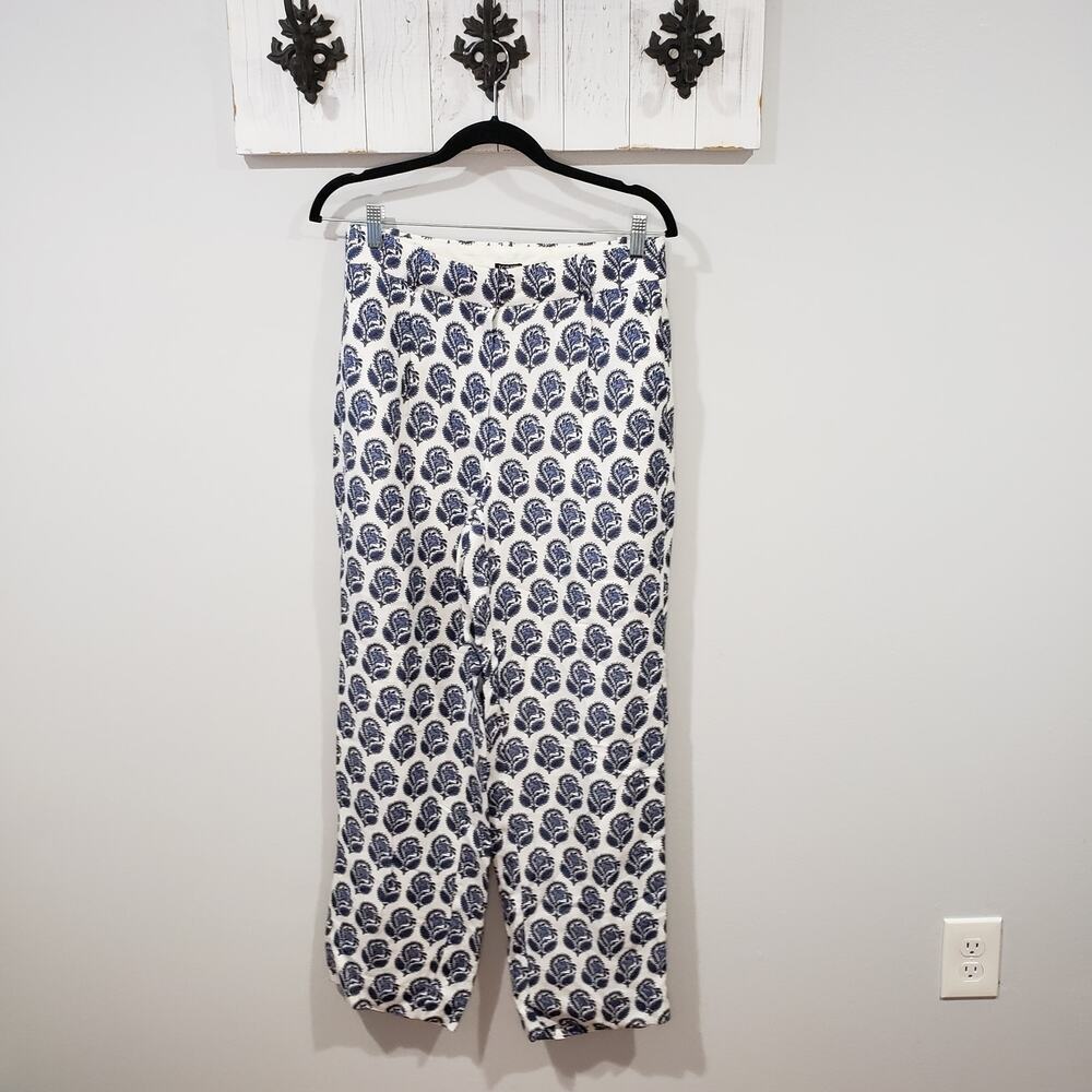 J.Crew Bouquet Block Print Linen Blend Pants Coastal Vacation Size 4